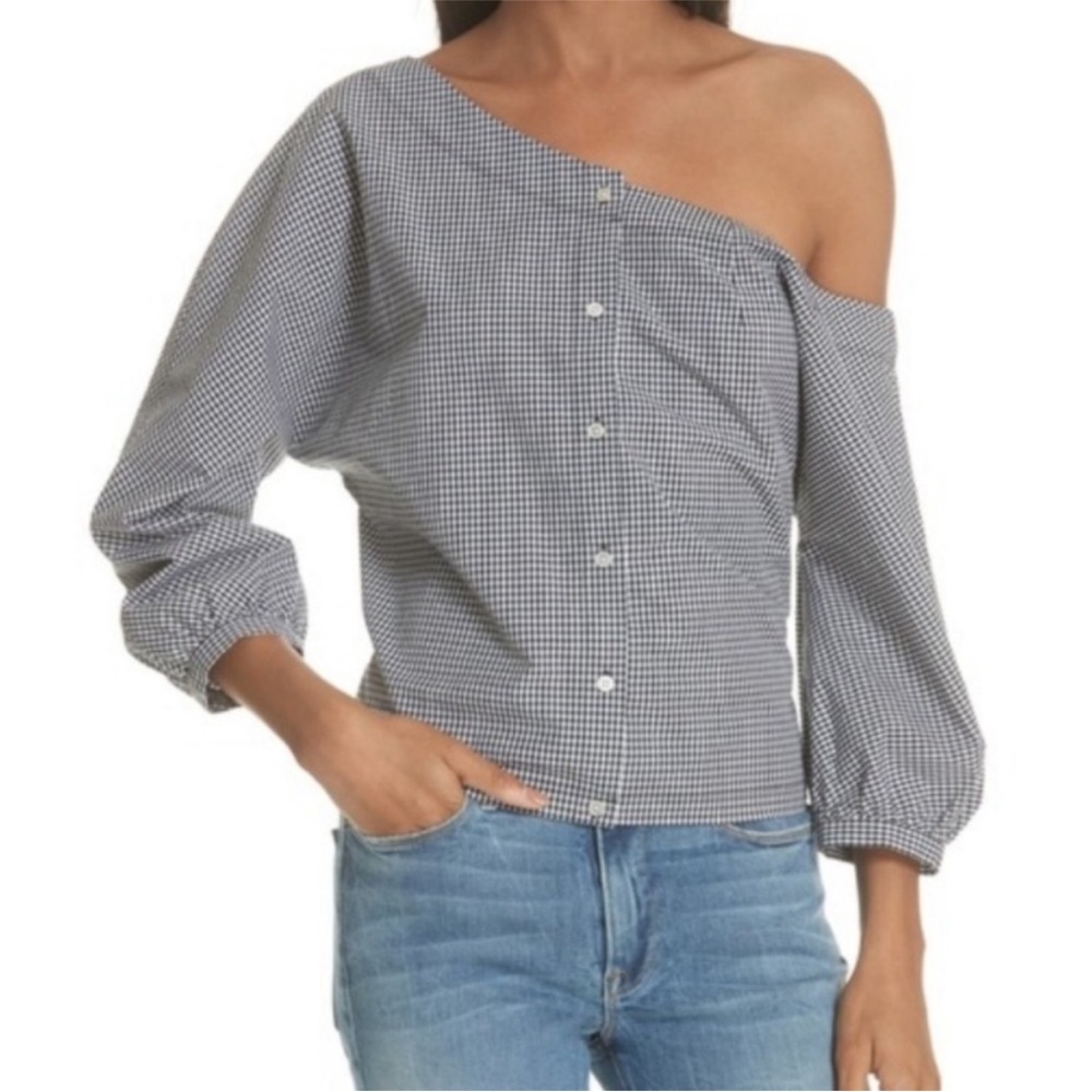 Frame Denim gingham tie back off the shoulder top size XL